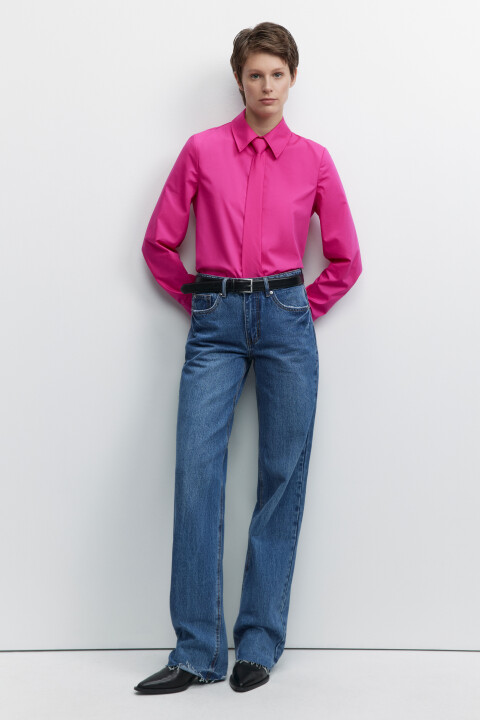 

Рубашка oversize с однотонным галстуком, Розовый, Рубашка oversize с однотонным галстуком