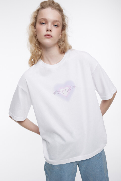 

Футболка oversize хлопковая с принтом, Белый, Футболка oversize хлопковая с принтом