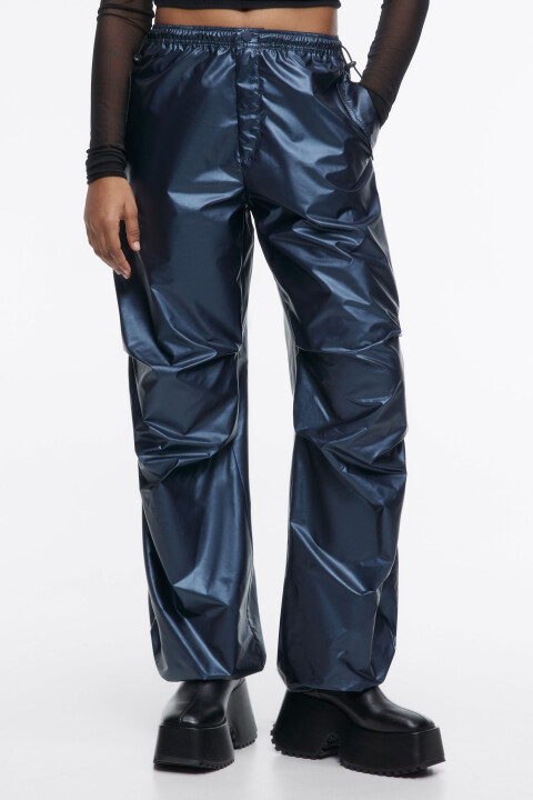 

Брюки-парашюты широкие блестящие, Синий, Брюки-парашюты широкие блестящие