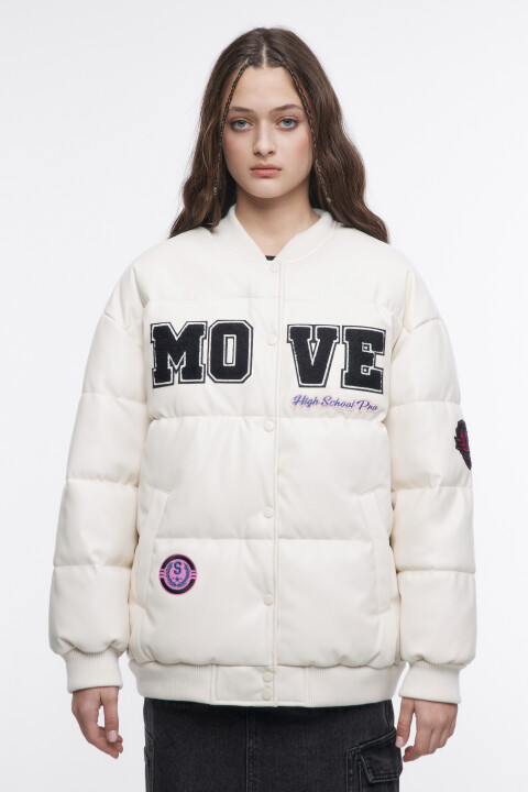 

Куртка-бомбер из искусственной кожи с нашивками, Черный, Куртка-бомбер из искусственной кожи с нашивками