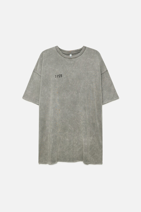 

Футболка oversize удлиненная с состаренным эффектом, Серый, Футболка oversize удлиненная с состаренным эффектом