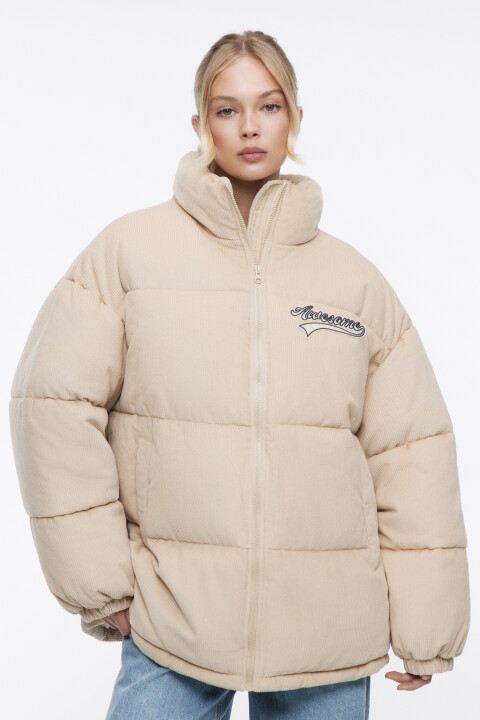 

Куртка oversize дутая из вельветовой ткани, Бежевый, Куртка oversize дутая из вельветовой ткани