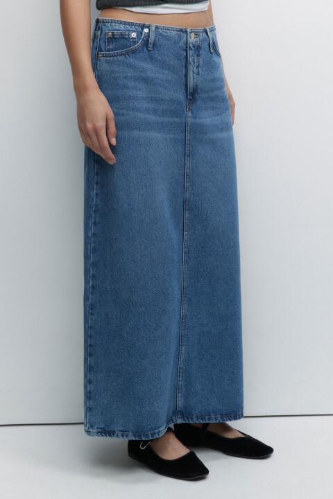 Юбка макси джинсовая прямая с разрезом сзади