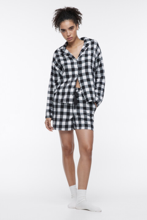 

Шорты домашние клетчатые с люрексом, Черный, Шорты домашние клетчатые с люрексом