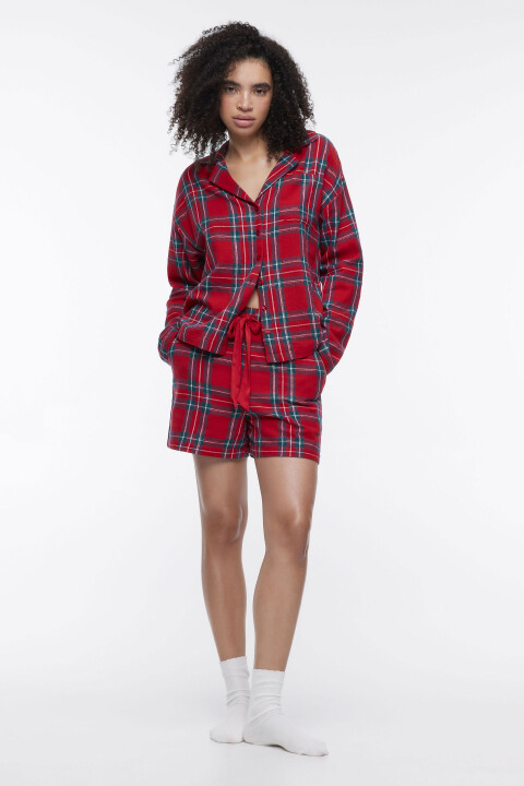 

Шорты домашние клетчатые с люрексом, Красный, Шорты домашние клетчатые с люрексом