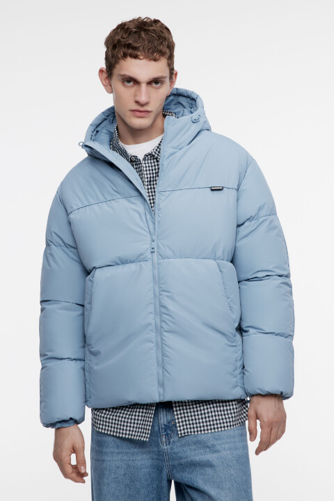 

Куртка-пуховик стеганая утепленная с капюшоном, Голубой, Куртка-пуховик стеганая утепленная с капюшоном