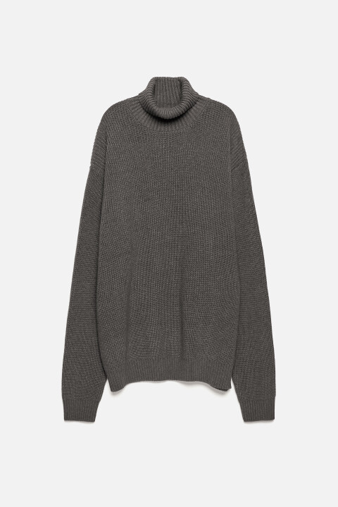 

Свитер вязаный хлопковый с воротником-стойкой, Серый, Свитер вязаный хлопковый с воротником-стойкой