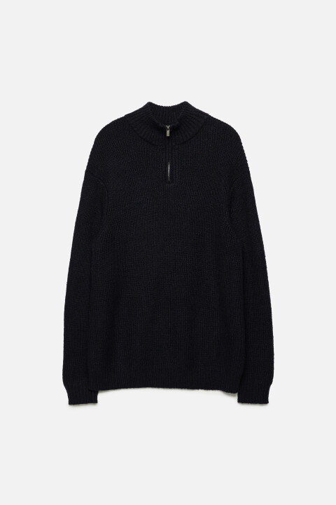 

Свитер вязаный с воротником-стойкой на молнии, Синий, Свитер вязаный с воротником-стойкой на молнии