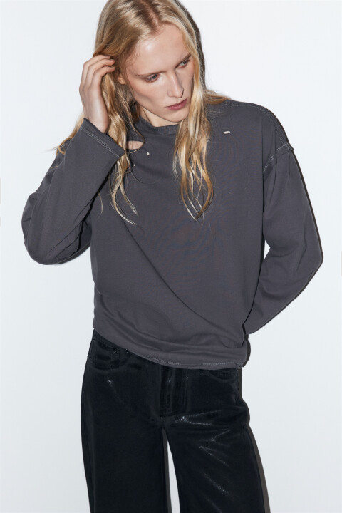 

Лонгслив oversize с состаренным эффектом, Серый, Лонгслив oversize с состаренным эффектом