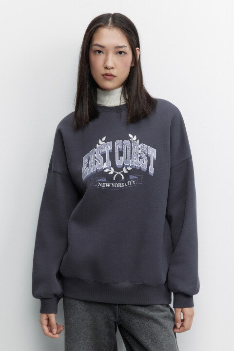 

Свитшот oversize утепленный с принтом, Серый, Свитшот oversize утепленный с принтом