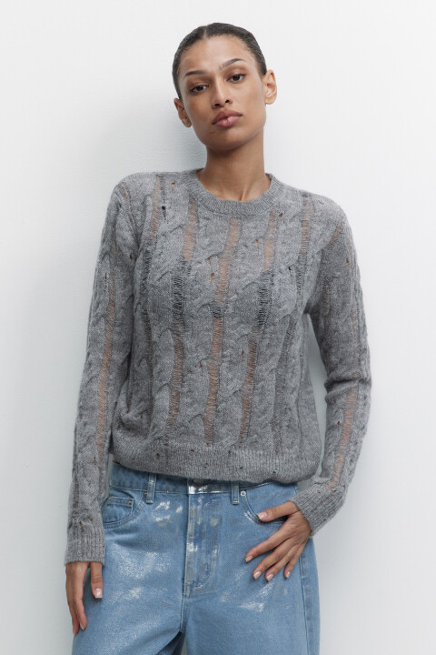 

Джемпер ажурный с узором, Черный, Джемпер ажурный с узором