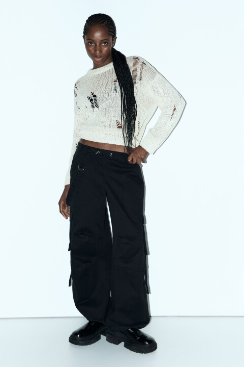 

Джемпер вязаный свободный с рваниной, Бежевый, Джемпер вязаный свободный с рваниной