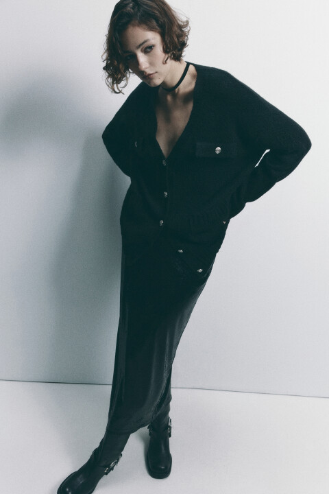 

Кардиган oversize вязаный с карманами, Черный, Кардиган oversize вязаный с карманами