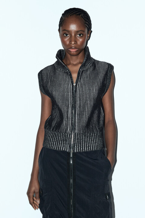 

Жилет вязаный на молнии с воротником-стойкой, Черный, Жилет вязаный на молнии с воротником-стойкой