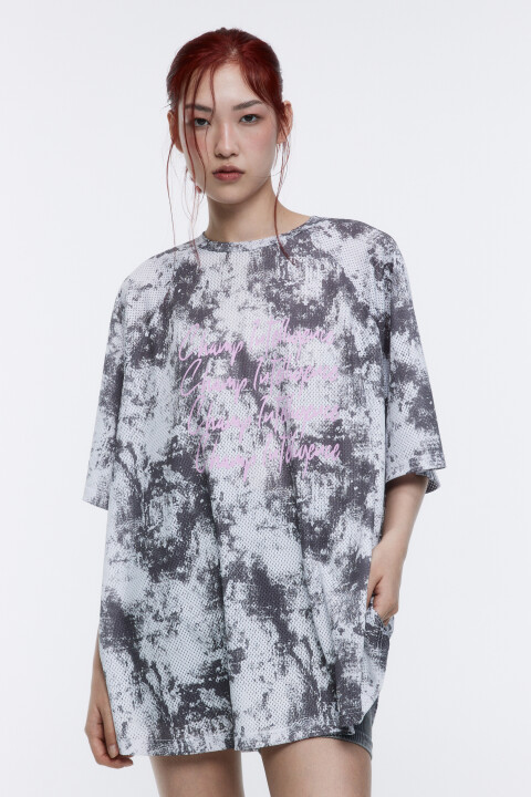 Футболка oversize спортивная из сетки с принтом, Серый, Футболка oversize спортивная из сетки с принтом
