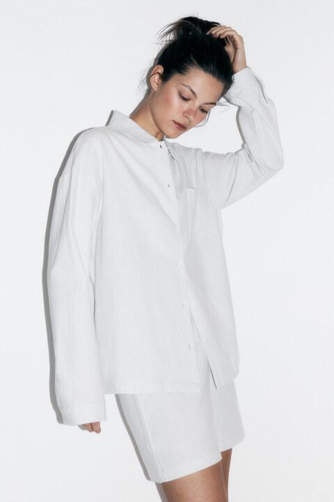 

Блузка-рубашка домашняя хлопковая с принтом, Голубой, Блузка-рубашка домашняя хлопковая с принтом