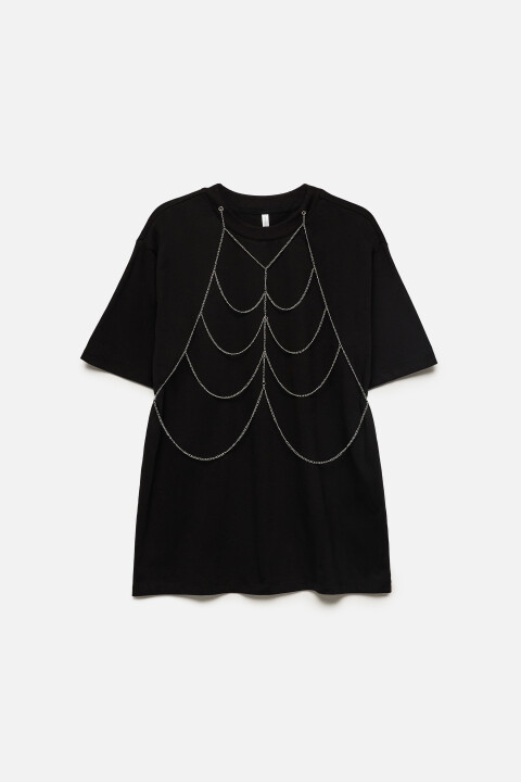 

Футболка oversize с металлической цепочкой, Черный, Футболка oversize с металлической цепочкой