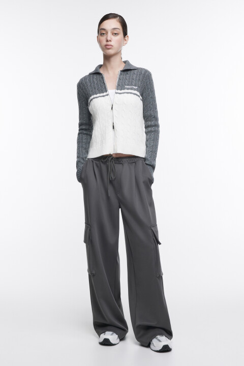 

Кардиган на молнии облегающий с воротником, Серый, Кардиган на молнии облегающий с воротником