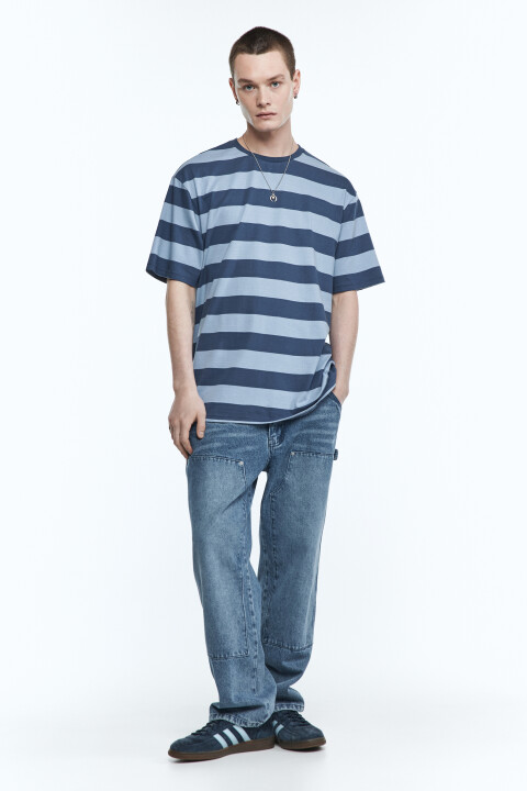 

Футболка прямая с принтом в полоску, Синий, Футболка прямая с принтом в полоску