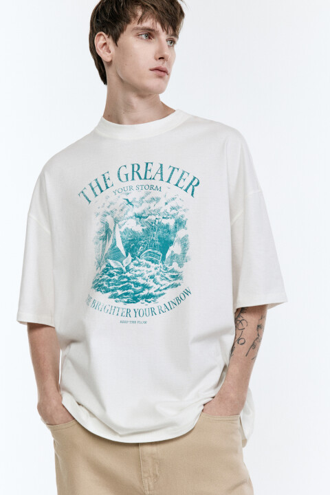 

Футболка oversize с принтом, Белый, Футболка oversize с принтом