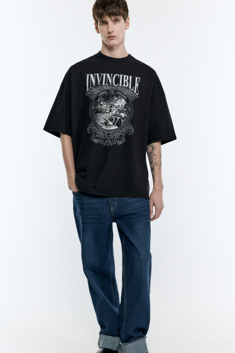 

Футболка oversize с принтом, Черный, Футболка oversize с принтом