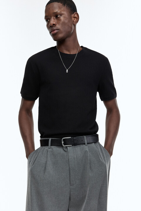 

Футболка прямая с вафельной фактурой, Черный, Футболка прямая с вафельной фактурой