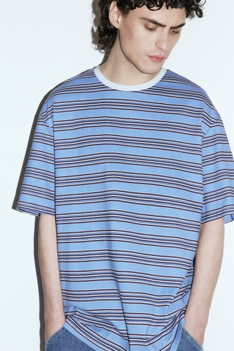 

Футболка oversize с принтом в полоску, Синий, Футболка oversize с принтом в полоску