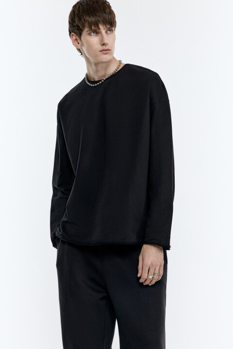 

Лонгслив oversize с состаренным эффектом, Черный, Лонгслив oversize с состаренным эффектом