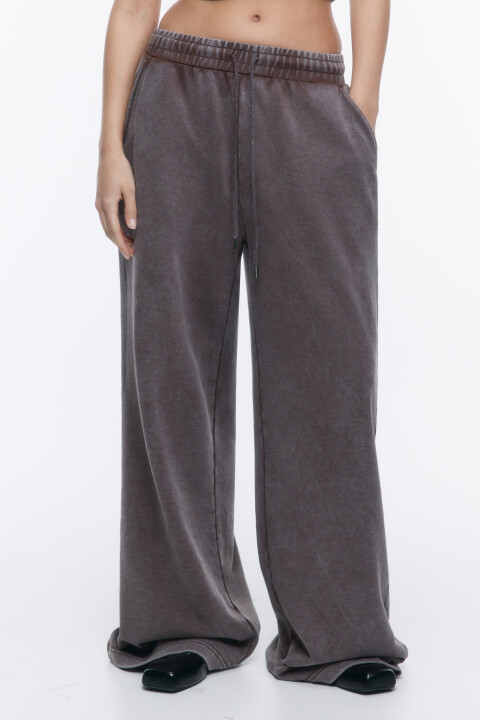 

Брюки широкие трикотажные со стиркой, Коричневый, Брюки широкие трикотажные со стиркой