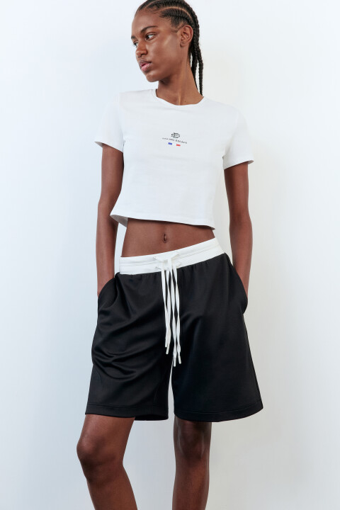 

Шорты-бермуды костюмные с двойным поясом, Черный, Шорты-бермуды костюмные с двойным поясом