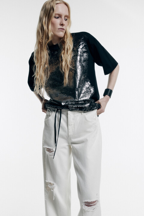 

Футболка oversize с блестящим напылением, Серый, Футболка oversize с блестящим напылением