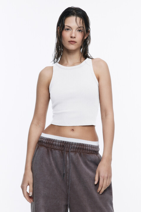 

Майка-топ в рубчик со стиркой, Белый, Майка-топ в рубчик со стиркой