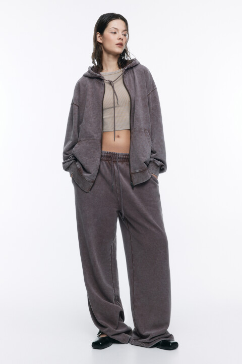 

Толстовка на молнии с вареным эффектом, Коричневый, Толстовка на молнии с вареным эффектом