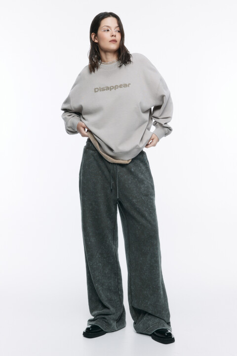 

Свитшот из футера со стиркой и принтом, Бежевый, Свитшот из футера со стиркой и принтом