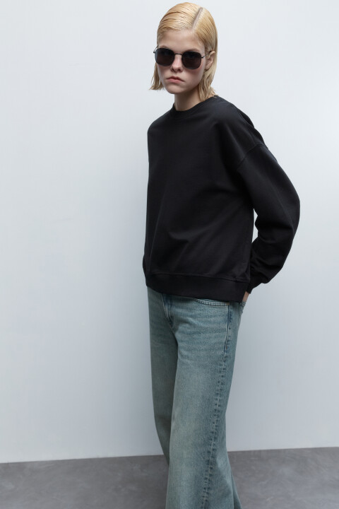 

Свитшот базовый из хлопкового футера, Черный, Свитшот базовый из хлопкового футера