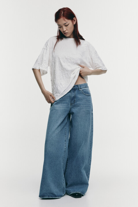 

Джинсы широкие со средней посадкой, Голубой, Джинсы широкие со средней посадкой