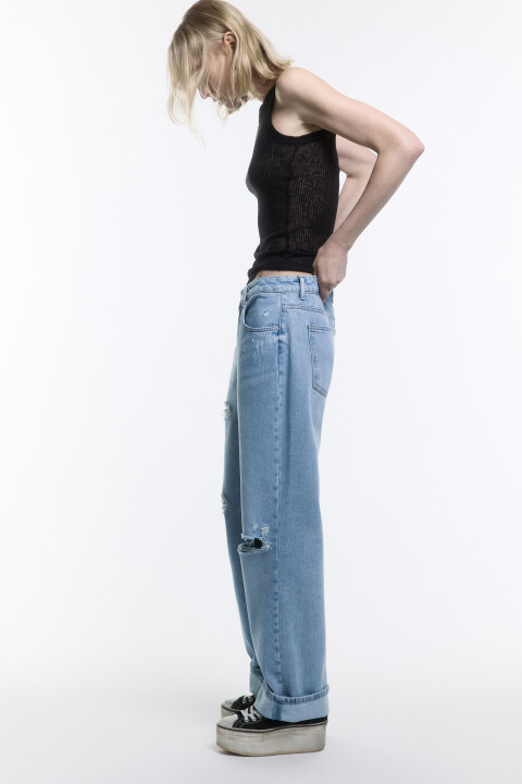 

Джинсы loose fit рваные с потертостями, Голубой, Джинсы loose fit рваные с потертостями