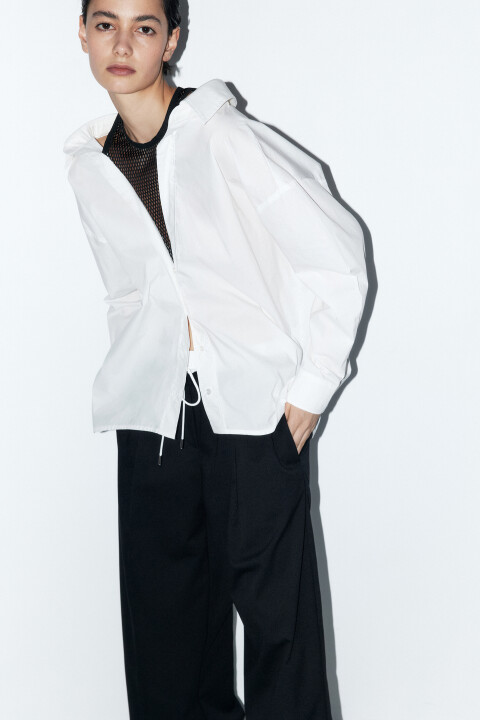

Рубашка oversize с майкой из сетки, Белый, Рубашка oversize с майкой из сетки