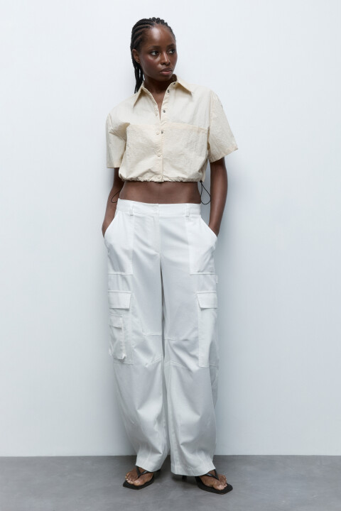 

Рубашка укороченная с утяжками по низу, Бежевый, Рубашка укороченная с утяжками по низу