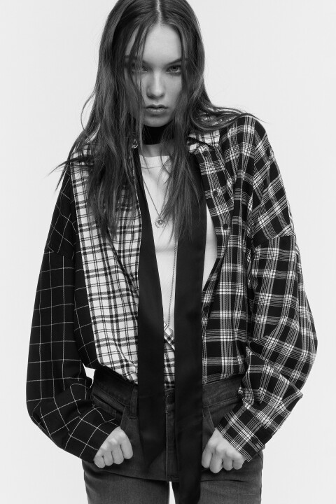 

Рубашка oversize в стиле пэчворк, Черный, Рубашка oversize в стиле пэчворк