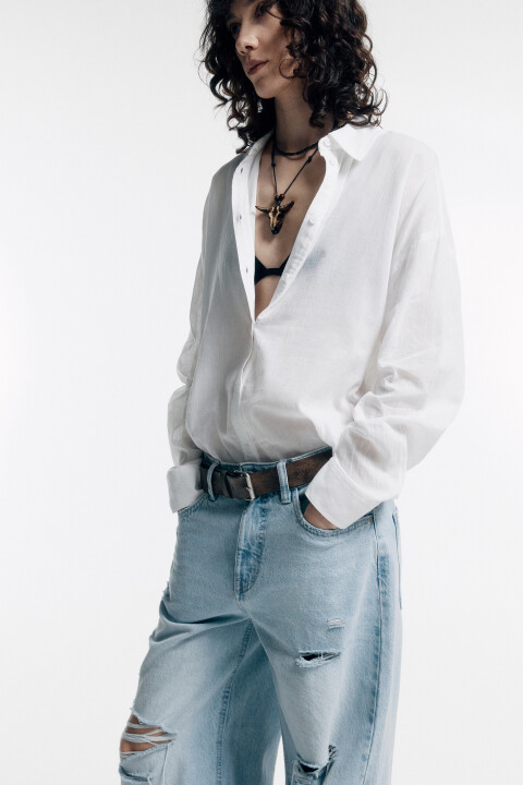 

Рубашка oversize хлопковая с длинными рукавами, Белый, Рубашка oversize хлопковая с длинными рукавами