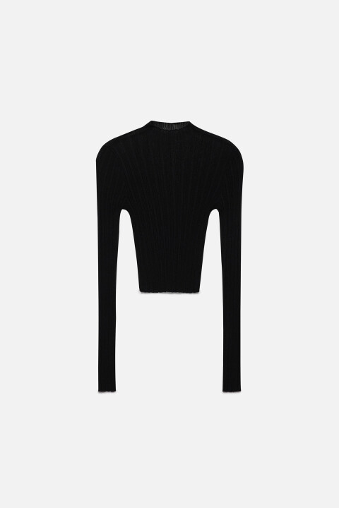 

Водолазка укороченная тонкой вязки, Черный, Водолазка укороченная тонкой вязки