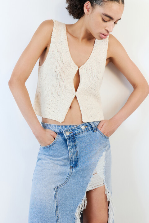 

Топ-жилет вязаный на пуговицах, Бежевый, Топ-жилет вязаный на пуговицах