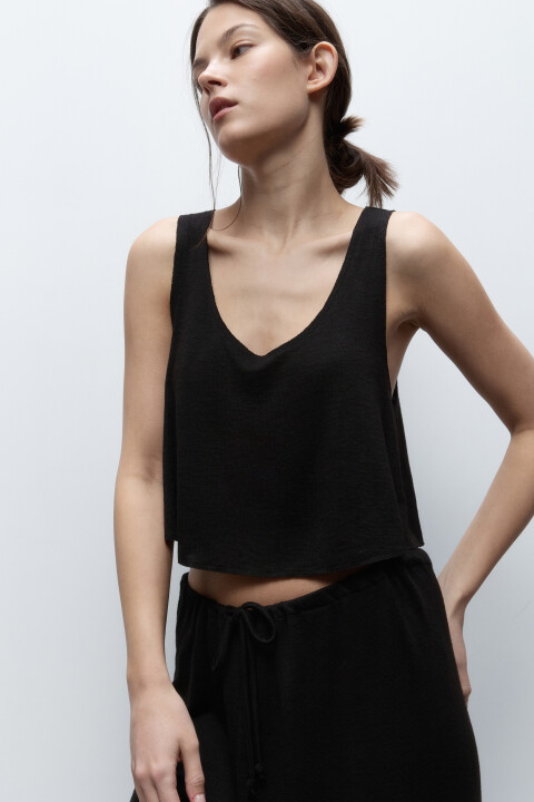 

Топ-майка домашний свободный из вискозы, Черный, Топ-майка домашний свободный из вискозы