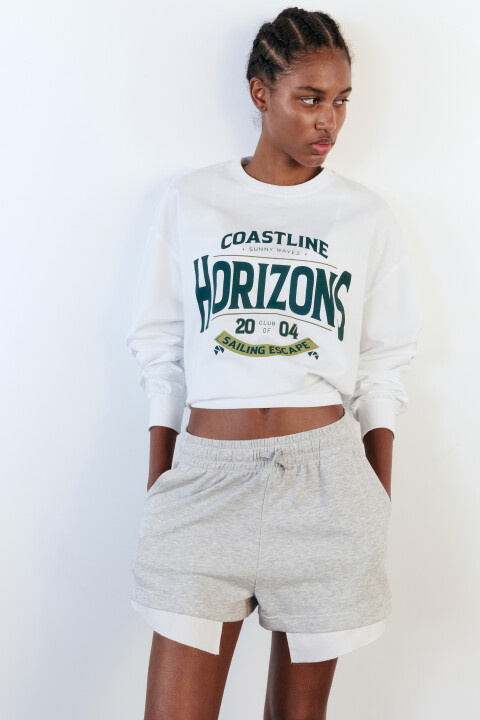 Лонгслив oversize хлопковый с принтом, Белый, Лонгслив oversize хлопковый с принтом