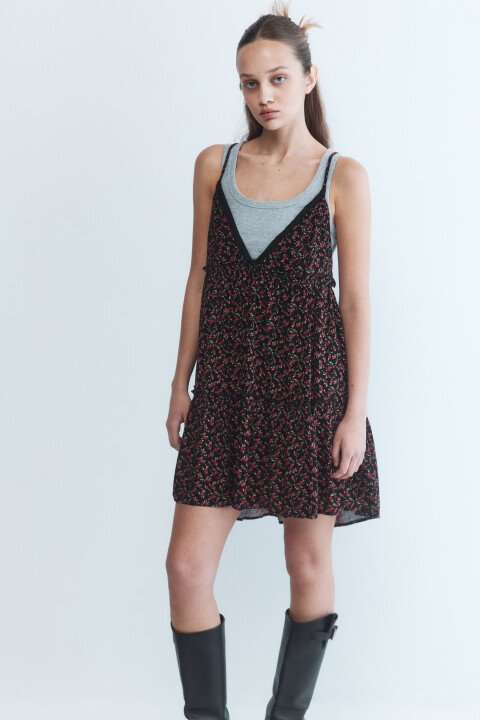 

Сарафан-трапеция вискозный с оборками, Черный, Сарафан-трапеция вискозный с оборками