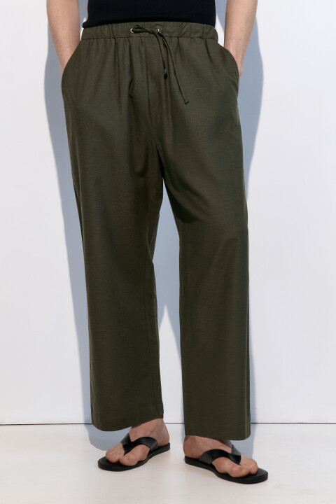 

Брюки льняные с поясом на завязках, Черный, Брюки льняные с поясом на завязках