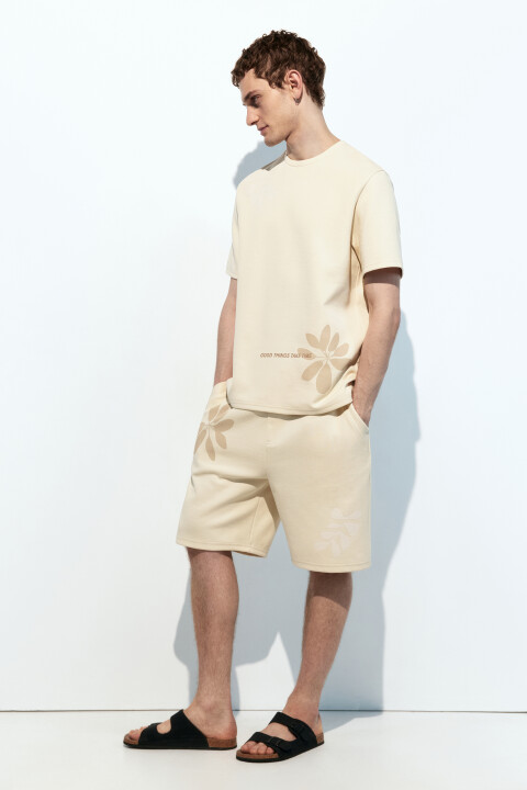 

Шорты трикотажные с принтом, Бежевый, Шорты трикотажные с принтом