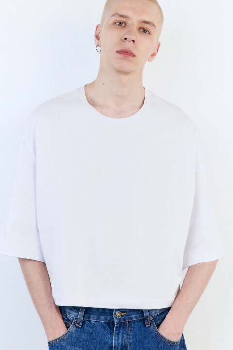 

Футболка boxy fit хлопковая однотонная, Белый, Футболка boxy fit хлопковая однотонная