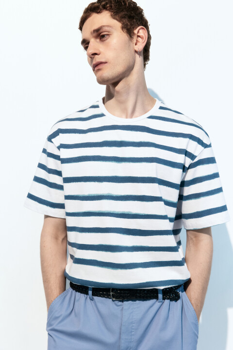 

Футболка хлопковая с принтом в полоску, Серый, Футболка хлопковая с принтом в полоску